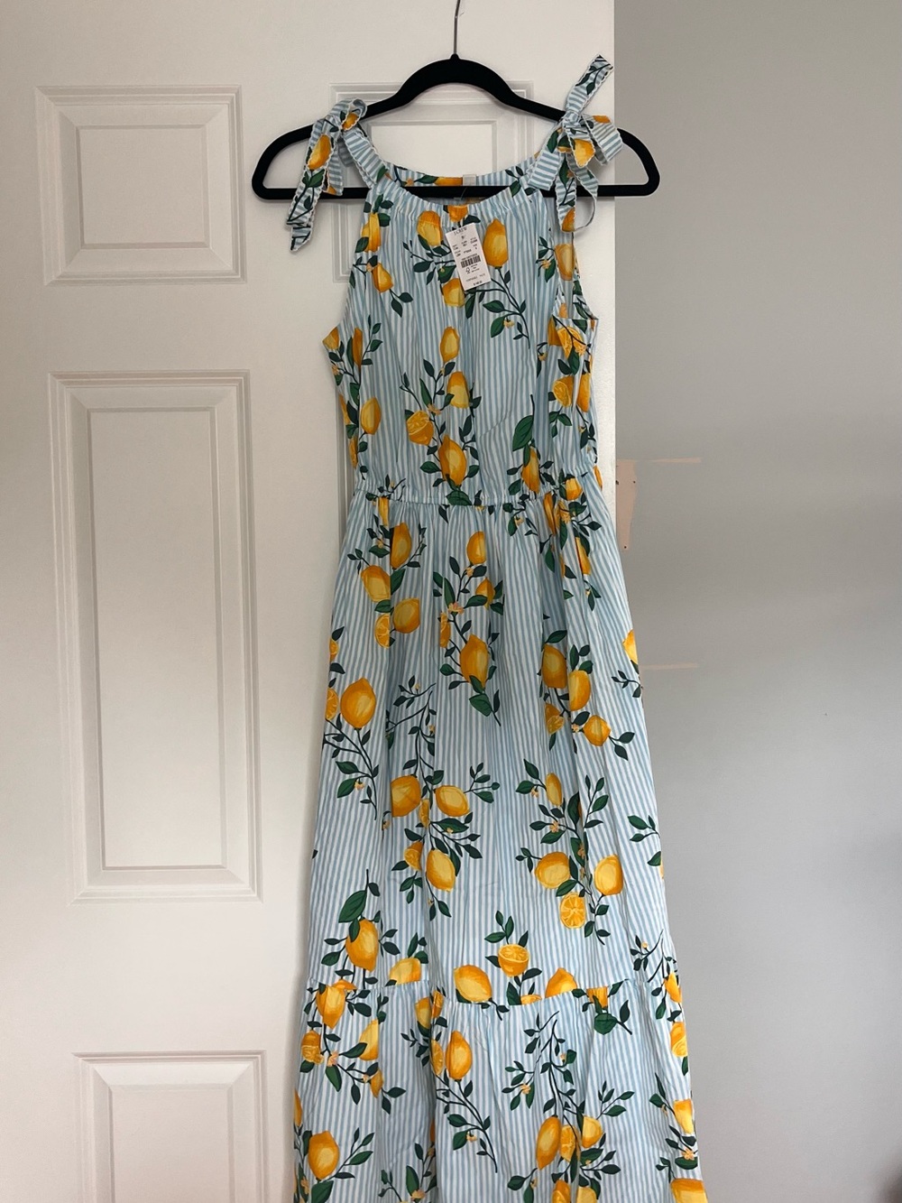 J. Crew Lemon Print Midi Dress - Yellow on Light Blue - Picture 1 of 4